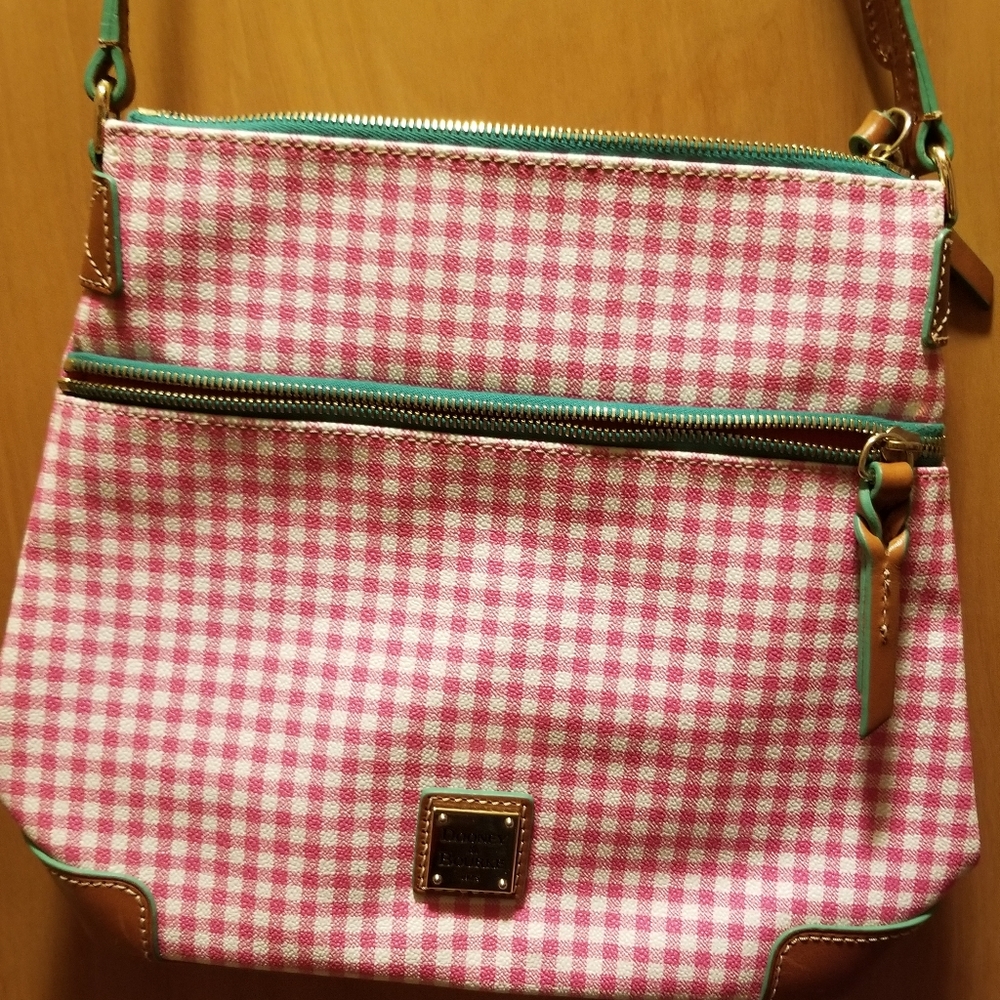 Ladies pink and green checkered cross body
